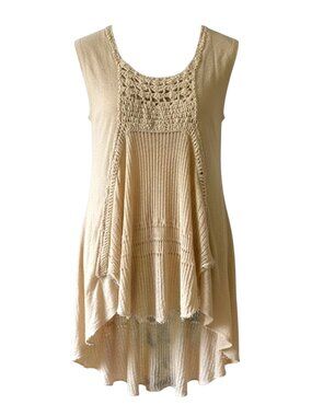 Free People Linen Blend Crochet Gauzy Tunic Boho Beachy Top Coastal Hippy